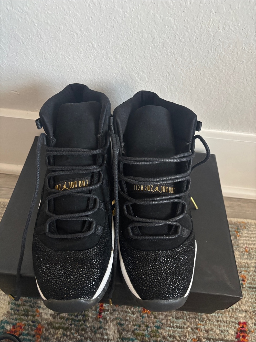 Jordan Women's Black and Gold Sparkle High-Top Sneakers - Picture 5 of 5